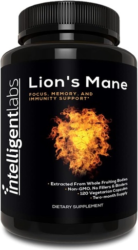 [BRSW2YD3CUNGOFL7] Intelligent Labs Lion’s Mane Mushroom Capsules, Extracted from The Fruiting Bodies of Hericium Erinaceus, Minimum 25% Beta Glucans, No Grain Fillers, 2-Month Supply