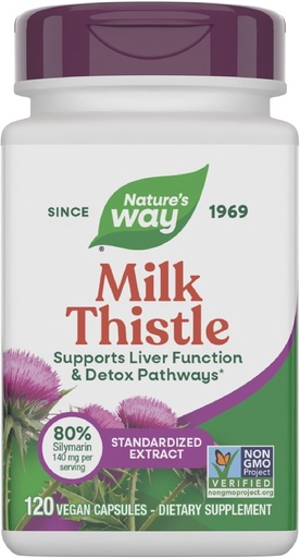 [BRSWIYQ3OEIWO2TA] Nature's Way Milk Thistle, Supports Liver Function & Detox Pathways*, 175 mg Milk Thistle Seed Extract Standardized to 80% Silymarin per Serving, Vegan, 120 Capsules (Packaging May Vary)