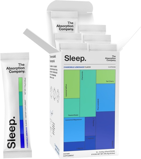[BRSRAGQDB55AEADB] Sleep Aid Powder - Calming Drink for Deep Sleep with Liposomal Saffron, Magnesium & PharmaGABA Melatonin-Free Natural Supplement to Reduce Stress and Improve Sleep Quality Chamomile Lemonade 14 Sticks