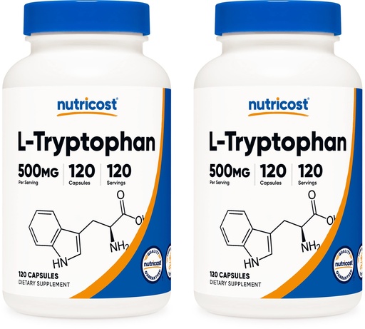 [BRSWKHQQOYAQCYLL] Nutricost L-Tryptophan 500mg, 120 Capsules (2 Bottles)