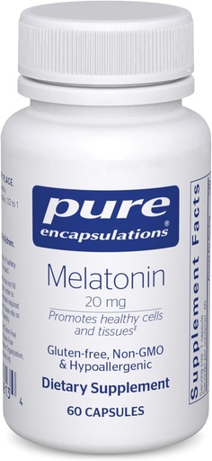 [BRSWIY37O4MBEC34] Pure Encapsulations Melatonin 20 mg - Not Intended for Sleep Support - for Immune System " Healthy Cells - 99,5% Purity Melatonin - Gluten Free " Non-GMO - 60 cápsulas