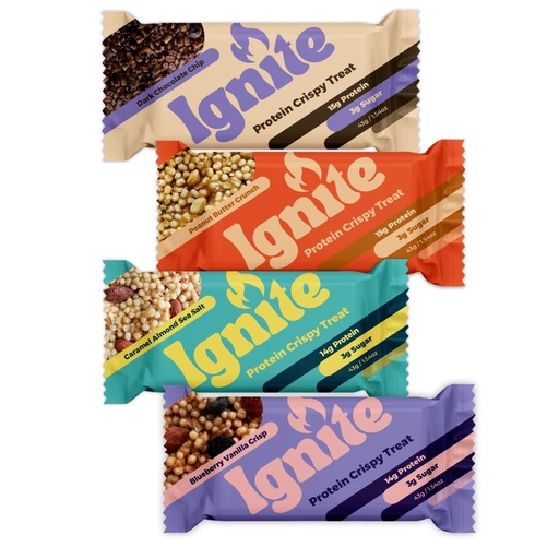 [BRSRMAIDAADQI3D4] Ignite Bars High Protein Snacks, Low Sugar Protein Snacks, Healthy Snacks for Adults & Kids, Fiber Bar Crispy Treats – Gluten Free, Paleo & Individually Wrapped Power Boost Protein Bars Variety Pack