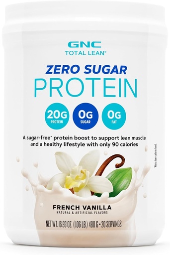 [BRSRMCA5OQJQ43Y3] GNC Total Lean Zero Sugar Protein Powder, 20g, No Sugar, No Fat, 90 Calories, French Vanilla, 20 Servings