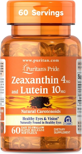 [BRSWIHIKBJ5QI2Q3] Puritan's Pride Zeaxanthin 4mg con LutigoldTM Lutein 10mg Carotenoidi, Supplemento dietetico per gli occhi sani e la visione, 60 Easy-to-Swallow Rapid Release Softgels