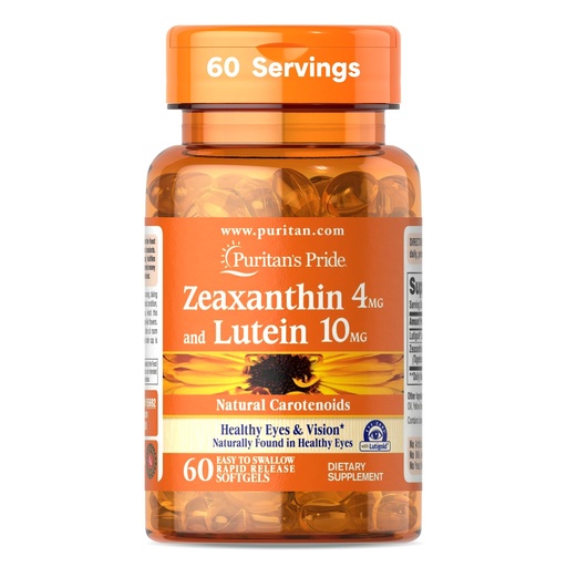 [BRSWIHIKBJ5QI2Q3] Puritan's Pride Zeaxanthin 4mg with Lutigold™ Lutein 10mg Carotenoids, Dietary Supplement for Healthy Eyes and Vision, 60 Easy-to-Swallow Rapid Release Softgels