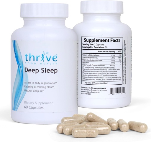 [BRSROZI6PIBROALA] Thrive Good Deep Sleep - Sleep Supplement with Calcium Carbonate, Vitamin B6, Magnesium - Sleep Aid Formula with Melatonin, L-Tryptophan, 5-HTP, Inositol, Natural Plant Extracts - 60 Veggie Capsules