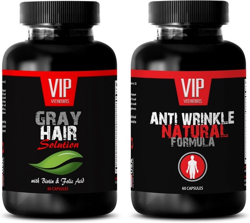 [BRSWGZLYCQIWYYD5] Anti-Aging Essential - Gray Hair Solution – Anti Wrinkle Formula - Saw Palmetto Natural - 2 Botellas (60 cápsulas + 60 cápsulas)