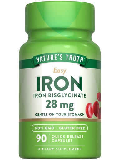 [BRSWGEL2OYFWCAD7] Nature's Truth Iron Supplement for Women & Men | 28 mg | 90 Capsules | Iron Bisglycinate | Non-GMO, Gluten Free