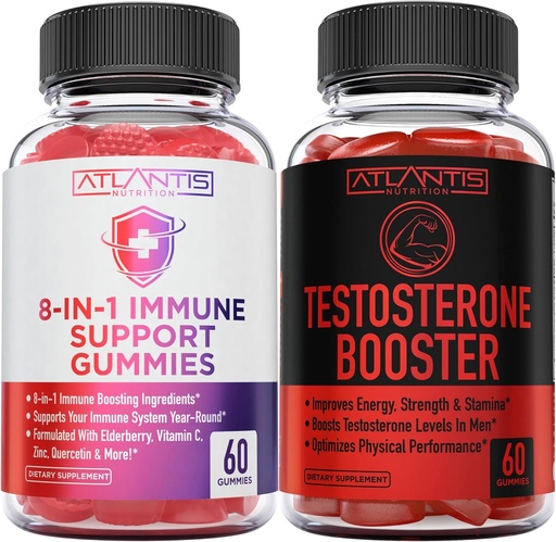 [BRSROGQ5OACRSCI4] Atlantis Nutrition 8-em-1 Imune Support 60 Gummies + Testosterona Booster 2-Pack (120 Gummies)