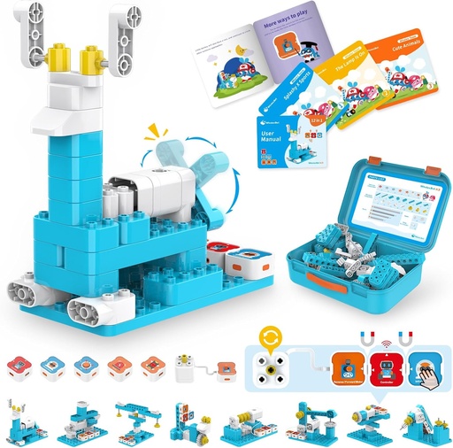 [BRSRO2QFDF6QEAAY] WhalesBot A3 12-in-1 STEM Blocks Coding Robot Kit for Kids, 61-Piece Educational Building Set with Interactive Storytelling, Ideal Toy Gift for Boys & Girls Ages 3-6