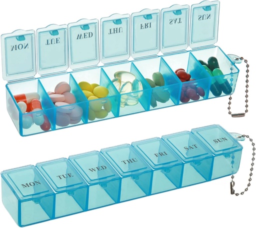 [BRSRMGICBENRMFIU] 2 Pack Weekly Pill Organizer, Large 7 Day Pill Box, Daily Vitamin Case Medicine Box,Pill Containers for Medicine Supplements Fish Oil (Blue)