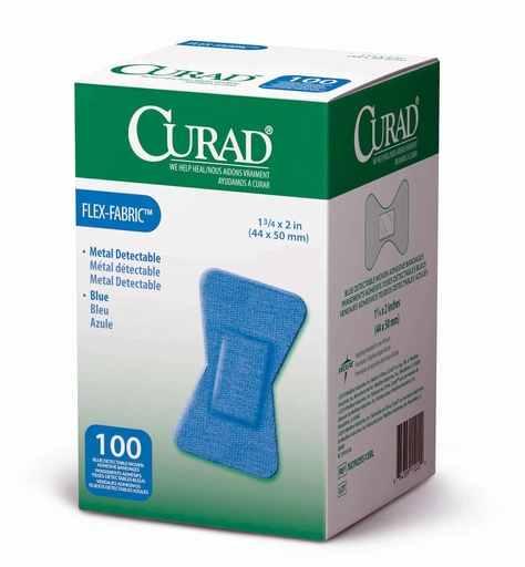 [BRSWI2Y3PMFRACLA] Curad Fingertip Adhesive Bandages, Food Service Blue Detectable Bandage, 100 Count,Fingertip 1.75" x 2" (Packaging may vary)
