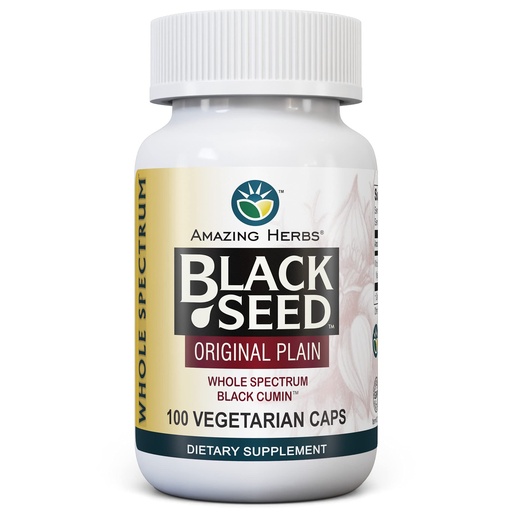 [BRSWIY3YA4AQM3L2] Amazing Herbs Whole Spectrum Black Seed Original Plain, Vegetarian Capsules - Gluten Free, Non GMO, Cold Pressed Nigella Sativa Aids in Digestive Health - 100 Count, 475mg
