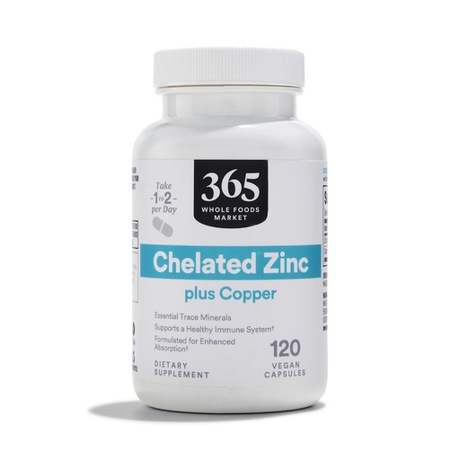 [BRSWG2T5OYNR4D3A] 365 by Whole Foods Market, Chelated Zinc plus Copper, 120 Count