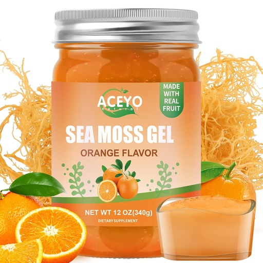 [BRSRMCYDOV5QMALV] ACEYO (12 OZ) Sea Moss Gel Organic Raw Vegan Orange Flavored Irish Seamoss 102 Vitamins and Minerals Wild Harvested Non-GMO Immune Defense Booster Thyroid Digestive Support