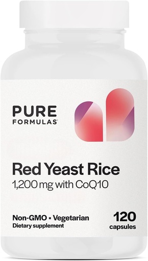 [BRSROATRDMJRQ3D5] PureFormulas Ekstra Güçlü Red Yeast Rice 1200 mg with CoQ10 100mg, Citrinin-Free, Non-GMO, Gluten-Free, 120 Capsules (2 Ay Supply)