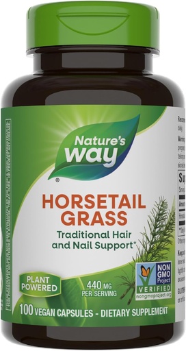 [BRSWIYTYBQMWIETG] Nature's Way Horsetail Grass, traditsiooniline juuste ja küünte tugi *, 440 mg ühe serveerimise kohta, mitte-GMO projekt kontrollitud, vegan, 100 kapslit (pakendamine võib varieeruda)