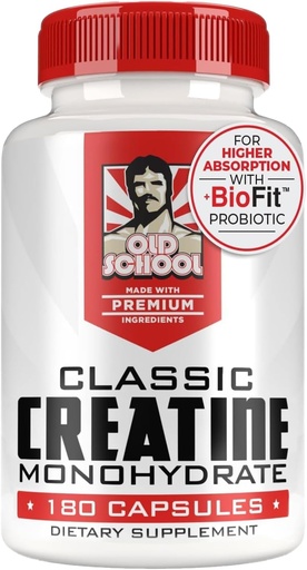 [BRSROAI6BMMGOCLD] Old School Labs 5000mg Creatine Monohydrate Capsules With BioFit ™ (Max Strength) Támogatja az izmok növekedését és helyreállítását, teljesítmény, kognitív egészség - Creatine Pills for Men & Women, Made in USA 180 Caps