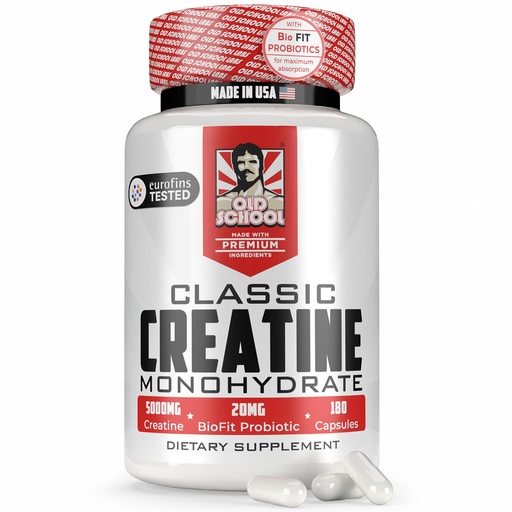 [BRSROAI6BMMGOCLD] Old School Labs 5000mg Micronized Creatine Monohydrate with BioFit™ Probiotic - No Bloat Post-Recovery for Men & Women Supports Muscle Growth, Strength & Performance - Capsules