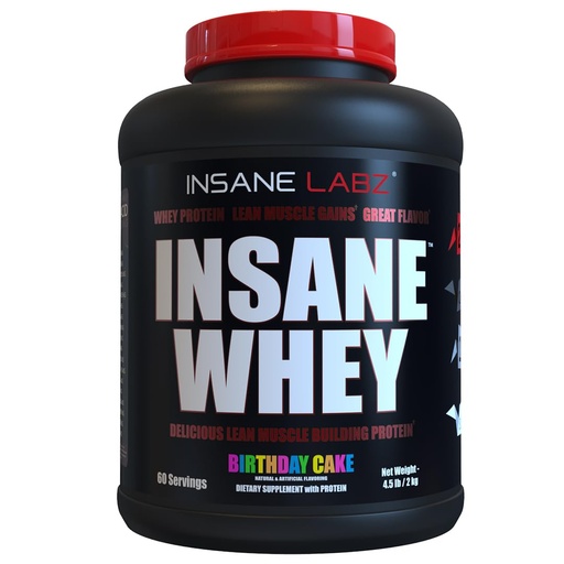 [BRSRMZ33BB5AOAA4] Insane Labz Insane Whey,100% Muscle Building Whey Protein, Post Workout, BCAA Amino Profile, Mass Gainer, Meal Replacement, 5lbs, 60 Srvgs, (Birthday Cake)