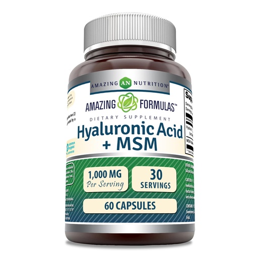 [BRSRAFADAANGEFYV] Amazing Formulas Hyaluronic Acid & MSM Supplement | 1000 Mg Per Serving | Capsules | Non-GMO | Gluten Free | Made in USA (60 Count | 1 Pack)
