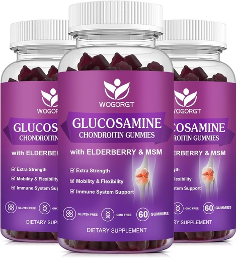 [BRSROZAYO4AWMCD2] Glucosamine Chondroitin Gummies with MSM & Elderberry - 1500mg Glucosamine Chondroitin Gummies Supplement for Flexibility and Immune Support for Men & Women, 60 Gummies (3 Pack)