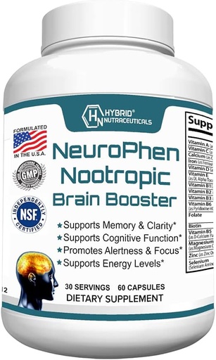 [BRSWGCYLBYORMA3B] Nutracéuticos híbridos NeuroPhen Nootropics Brain Booster Suplemento - Focus Suplemento, Memory Supplement for Brain with Bacopa Extract, Phosphatidylserine, Huperzine A - 60 cápsulas