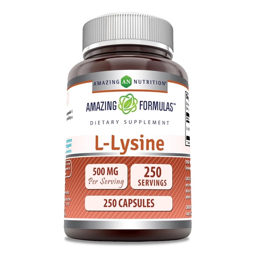 [BRSWKYYZCEHW2EI5] Amazing Formulas L-Lysine 500 Mg Amino Acid Supplement | Capsules | Non-GMO | Gluten-Free | Made in USA (1 Pack | 250 Count)
