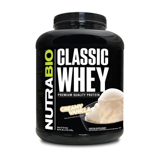 [BRSWIEA2BMCB4YLY] NutraBio Classic Whey Protein Powder- 25G of Protein Per Scoop - Full-Spectrum Amino Acid Profile - No Fillers, Artificial Colors, Preservatives - Low Glycemic Index - Creamy Vanilla, 5 Pounds