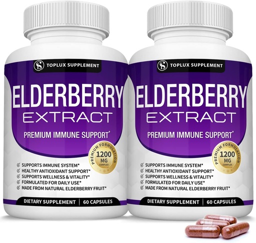 [BRSWYZIYDEDQMFL3] Organic Elderberry Capsules with Sambucus Extract - Pure Elderberry Fruit for Immune Support, Skin Health & Powerful Antioxidant, Boost Immunity for Men & Women, 60 Veggie Capsules, Non-GMO & No Sugar