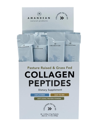 [BRSWGYADCIHQAG3L] AMANDEAN Collagen Peptides Powder Packets | 30 Individual Stick Packs | Grass-Fed Hydrolyzed Collagen Protein | Unflavored, Easy to Mix | Travel Friendly | Promotes Healthy Gut, Skin, Hair, Nails.