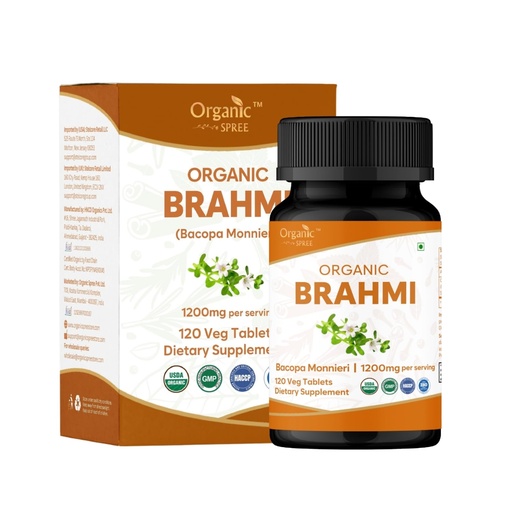 [BRSRAEILBYDQ4F3L] ORGANIC SPREE Brahmi 120 Tablets - USDA Organic Brahmi (Bacopa monnieri) Supplement, Supports Memory, Focus & Daily Wellness*