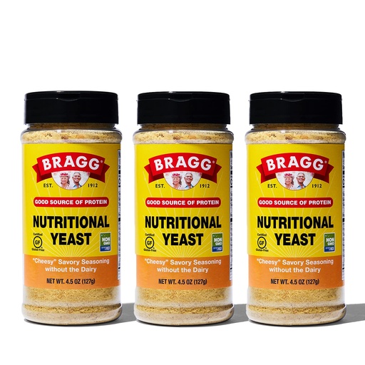 [BRSWKFQECICQEYD2] "Bragg Nutration Yeast Seasoning" - "Vegan, Gluten Free Cheese Flakes" - "Good Source of Protein & Vitamin" - "Nutorious Savory Parmesan Cheese Substitute" -