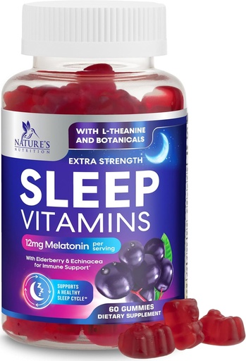 [BRSW2AY7AQOQA2Q7] Sleep Gummies with Melatonin 12 mg - Extra Strength Sleep Vitamin Gummy, Natural Melatonin Gummy, Occasional Sleep Support Supplement for Adults, Vegan, Non-GMO, Gomitas para Dormir - 60 Gummies