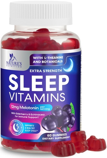 [BRSW2AY7AQOQA2Q7] Sleep Gummies with Melatonin 12 mg Per Serving - Extra Strength Sleep Vitamin Gummy, Natural Melatonin Gummy, Occasional Sleep Support Supplement for Adults, Vegan, Gomitas para Dormir - 60 Gummies