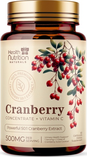[BRSRA23QAQOWY3LB] Cranberry Extract 500mg Per Serving - Cranberry Powder Supplement with Vitamins C - Urinary Tract Health Support, Cran Berry Fruit, Sugar Free Formula, Bottled in USA - 60 Capsules