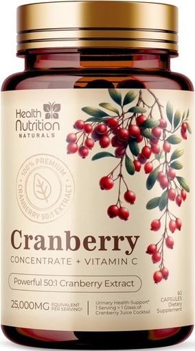 [BRSRA23QAQOWY3LB] Cranberry pilulen gehigarria 25.000mg - Fresh Cranberry hauts jangarria C & E bitaminarekin - Urinary Tract Health Support, Cran Berry Fruit, Sugar Free Formula, USA - 60 kapsula