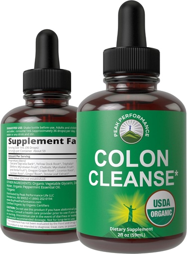 [BRSROFIEPMAQIYDZ] USDA Organic Colon Cleanse Liquid Drops. Vegan, Kosher Colon Cleanser & Detox Supplement with 10+ Super Gentle Organic Herbal Ingredients Including Cascara Sagrada Bark and Yellow Dock Root
