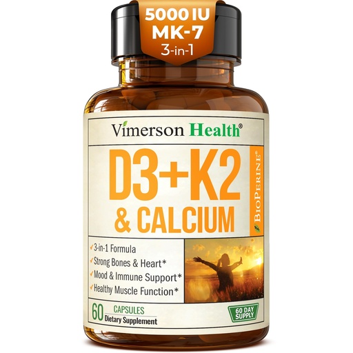 [BRSRMGQDAAMRGHYV] Vitamin D3 K2 Supplement – All-in-1 Support for Immune, Bone & Heart Health with Vitamin D + Vitamin K (as MK7) – K2 D3 (5000 IU) Vitamin Supplement with Black Pepper for Max Absorption, 60 Capsules