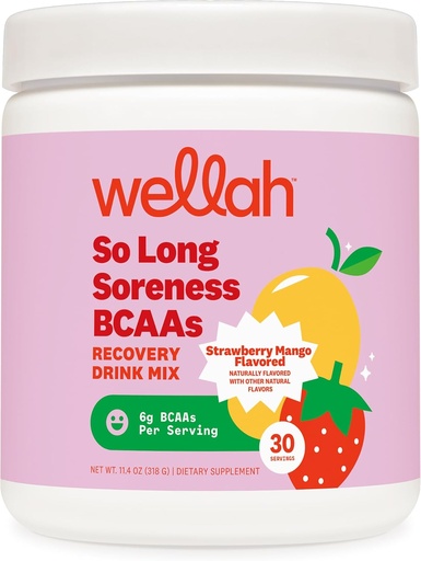 [BRSRAAQ3AUNBMGTL] Wellah So Long Soreness BCAA Powder (Strawberry Mango Flavored) 30 Servings - with Hydration Complex