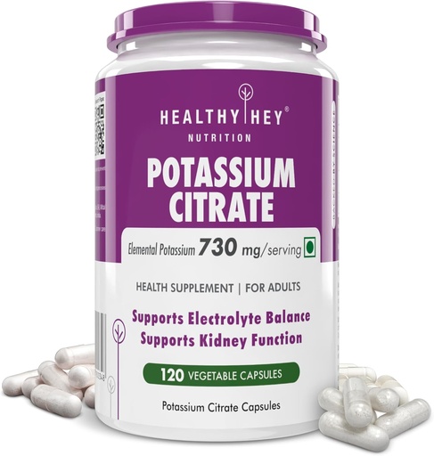 [BRSWYYYLC55RO3Q3] HealthyHey Nutrition Potassium Citrate 730mg - Vegetable Capsules 120 Count (Pack of 1)