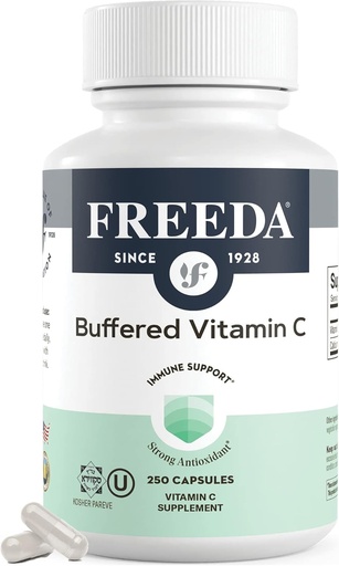 [BRSWGCT5PMFQKCD4] FREEDA Vitamin C - Buffered Vitamin C 500mg - Kosher - Ισχυρή Αντιοξειδωτική Ανοσολογική Υποστήριξη - Ευαίσθητες Στομαχικές Βιταμίνες C Κάψουλες Ασβέστιο Ασκορβικό - Βιταμίνη C 500 mg - Συμπλήρωμα VIT C (250 Count)