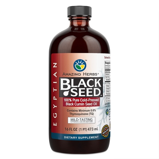 [BRSWIEDQON4WGGDE] Amazing Herbs Egyptian Black Seed Oil - Gluten Free, Non GMO, Cold Pressed Nigella Sativa Aids in Digestive Health, Immune Support, Brain Function, Mild Flavor - 16 Fl Oz