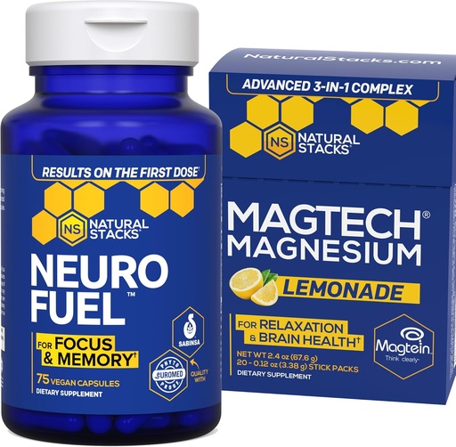 [BRSRAAIKBF6WGG35] TERMÉSZETI STACKS MagTech MagTech Magnézium Lemonade + NeuroFuel Nootropic Bundle - Támogatja a Focus & Brain Health * - 45 Összes szolgáltatás