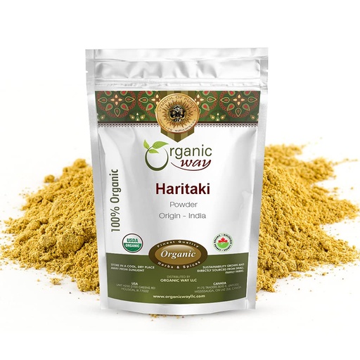 [BRSW22QECV6RU3A3] Organic Way Premium Quality Haritaki Powder (Terminalia Chebula) - Organic & Kosher Certified | Raw, Vegan, Non GMO & Gluten Free | USDA Certified | Origin - India (1LBS / 16Oz)