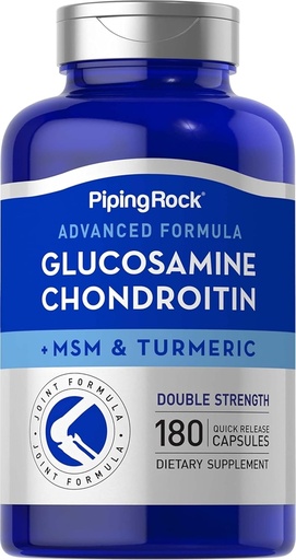 [BRSRMHQPCUPW2A3B] Piping Rock Glucosamine Chondroitin MSM eta Turmeric | 180 kapsulak | Osagarri konplexua | Indar bikoitzeko formula aurreratua | Gluten Free