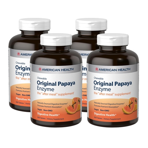 [BRSWGYYBBBYWCGT6] American Health Original Papaya Enzyme - 600 Chewable Tablets, Pack of 4 - The After-Meal Supplement - Non-GMO, Vegan - 800 Total Servings