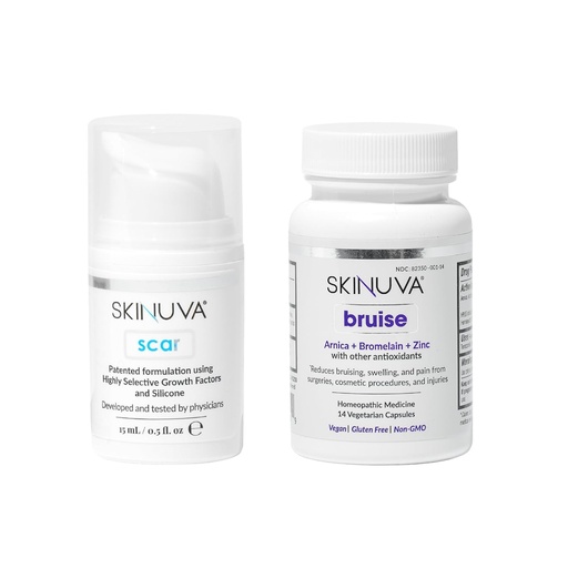 [BRSRMEACCB6WCYL4] Skinuva® Scar (0.5 oz) & Bruise (14 capsules) - Advanced Silicone Cream Formulated with Growth Factors & Homeopathic Bruise Remedy Formulated with Arnica, Bromelain & Zinc