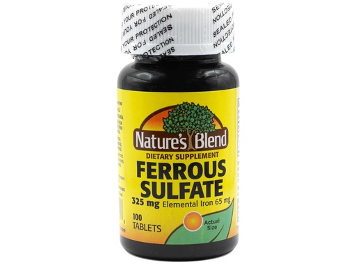 [BRSWIZ33OBYAMG36] Nature's Blend Iron Ferrous Sulfate 325mg BPK, Assorted, tablets, 100 Count