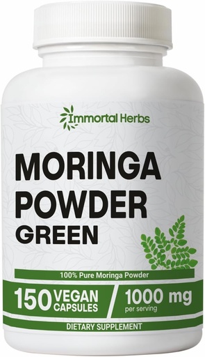[BRSRAATQCUMQODT2] Moringa Capsules, 1000 mg Strength, 20:1 Pure Moringa Leaf Toz, Digestive & Immune Support Green Superfood, Non-GMO & Gluten Free